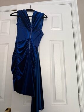 Blue Velvet Draped Evening Dress